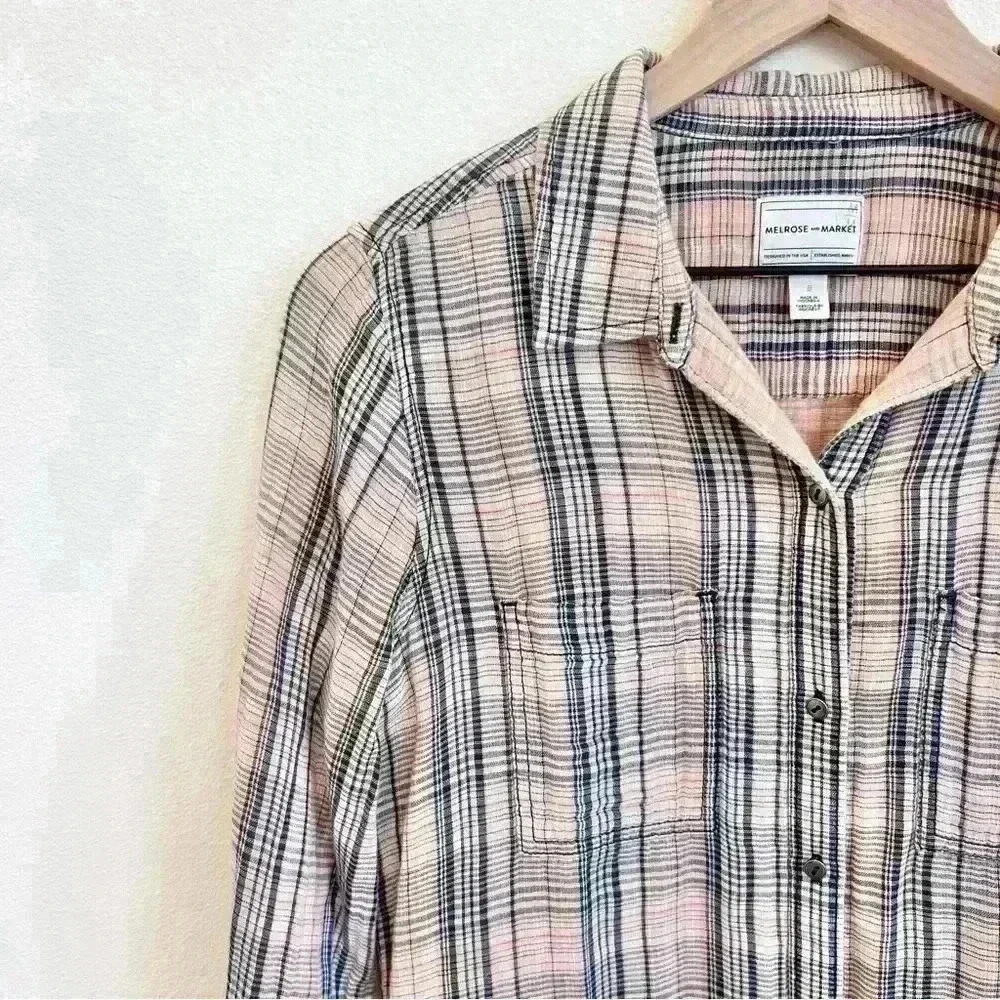 Melrose and Market Women’s Long Sleeve Plaid Pink Shirt Size Small - Picture 4 of 11